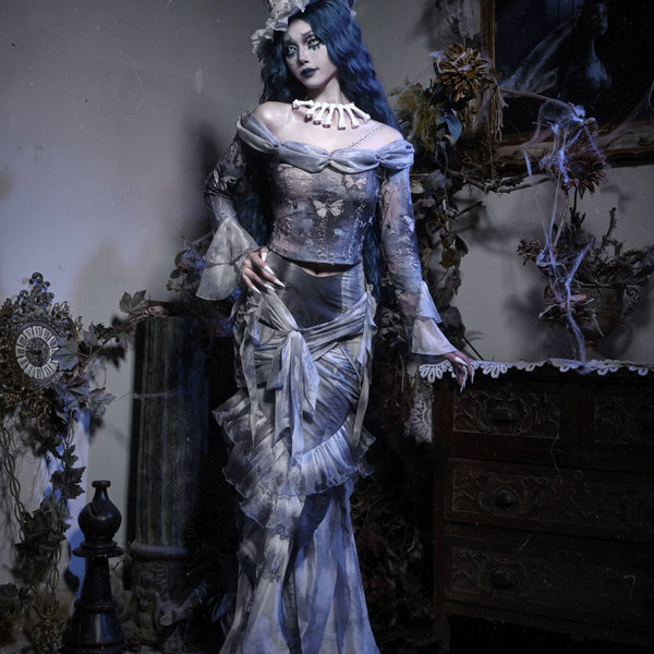 Gothic butterfly european style distressed off-the-shoulder top - perfect for christmas and halloween!