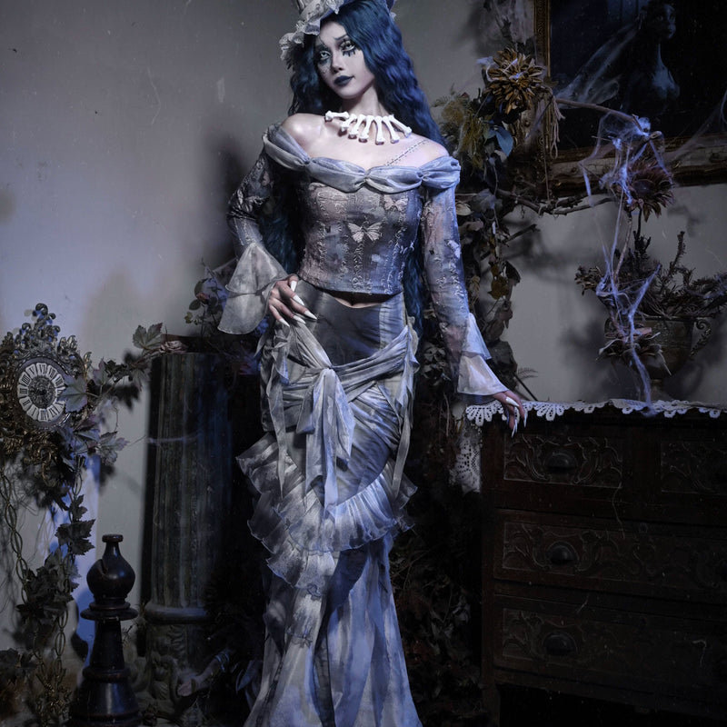 Gothic butterfly european style distressed off-the-shoulder top - perfect for christmas and halloween!