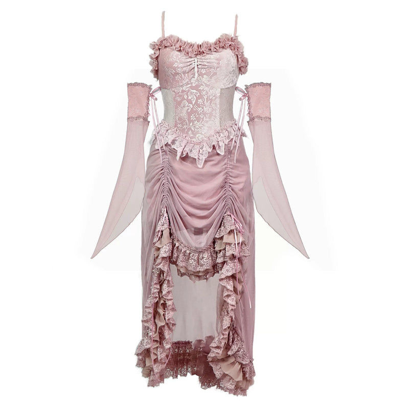 Original ◆ Sakura Nightmare, romantic gothic design sense velvet drawstring lotus root powder lace suspender dress