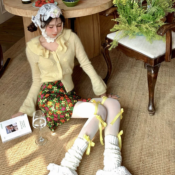 Fashion niche ballet girl spring and autumn milk white girl heart velvet bow pearl outer wear one-piece socks