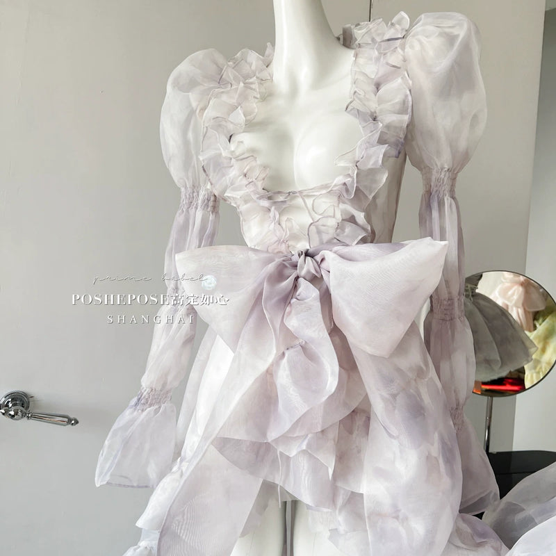 High-end custom-made iris heart thoughts·her lifelong dream jade smoky purple birthday dress