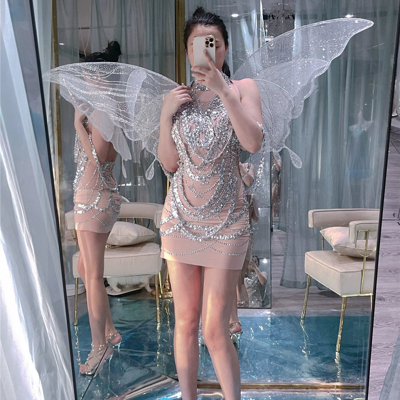 Handmade personalized rhinestone birthday elegant socialite halterbackless taylor swift same style dress