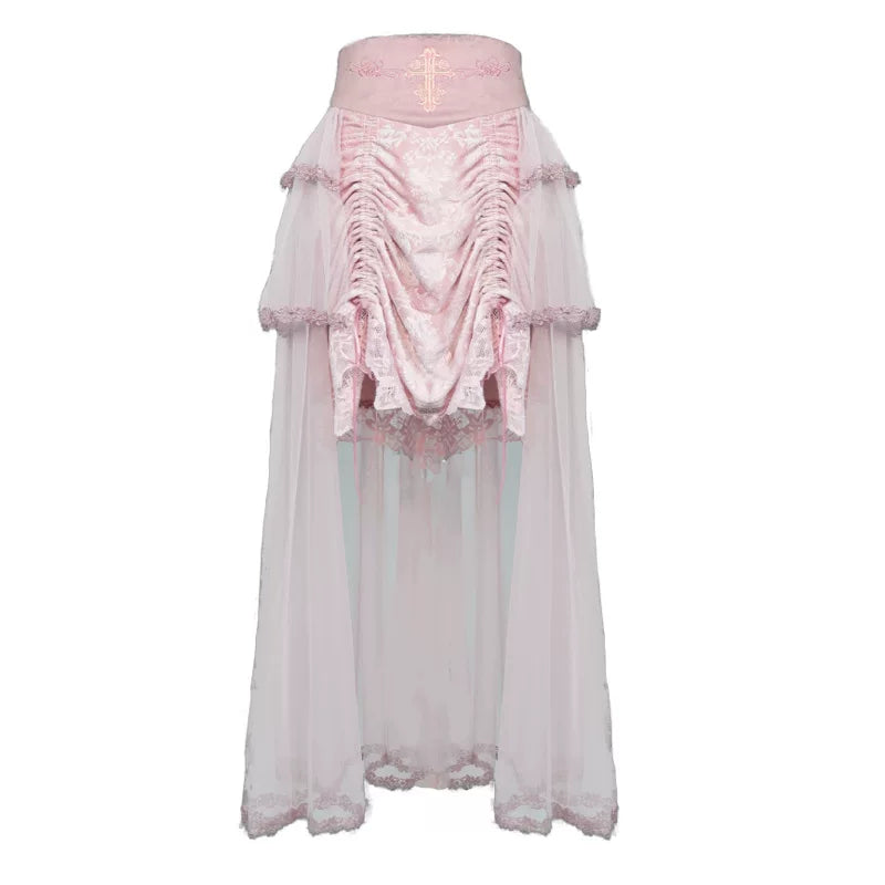 Original ◆ Sakura nightmare romantic gothic design embossed lotus root pink embroidered court half length skirt
