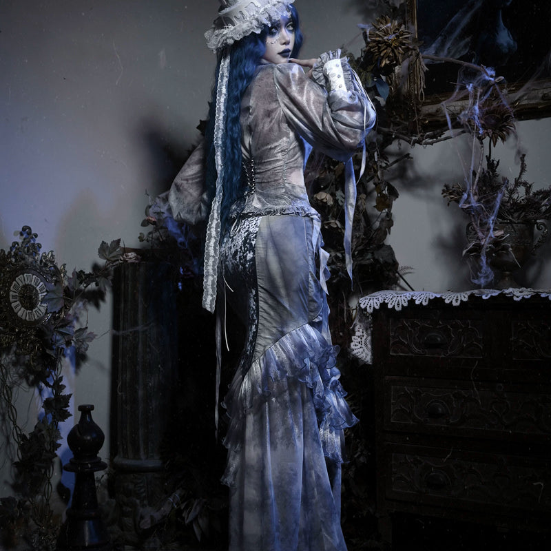 Gothic chiffon tie-dye European old shirt top autumn Christmas