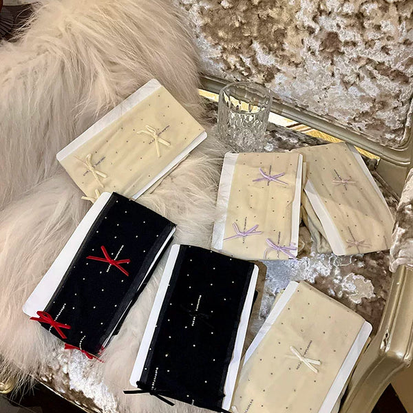 Fashion spring and summer new black silk hot diamond girl heart velvet bow pearl arbitrary cut one-piece socks women