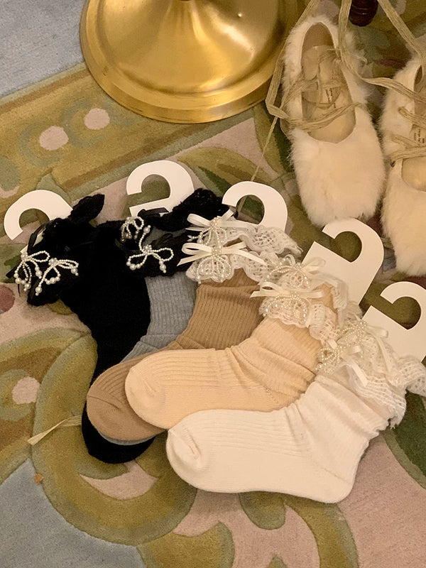 Fashion niche three-dimensional crystal bow socks women's red striped long tube jk lolita calf socks