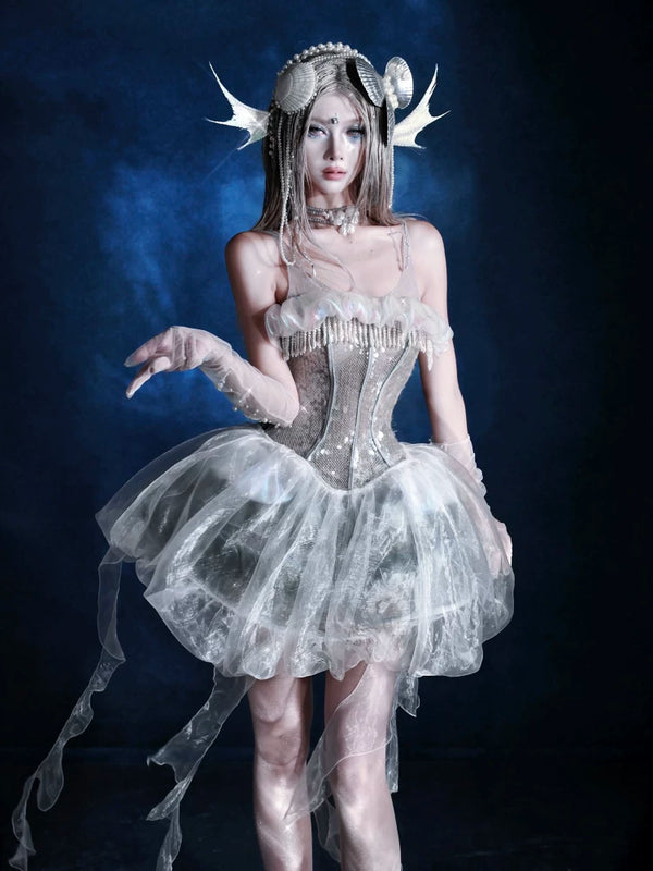 Heavy Industry Sequins Polarized Fishbone Jellyfish Holiday Dress Christmas