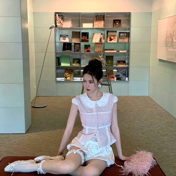 Fashion niche design miu wind pearl bow pendant jk socks women's lace tide Mary Jane love