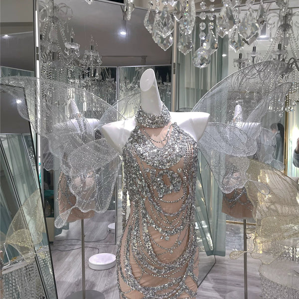 Handmade personalized rhinestone birthday elegant socialite halterbackless taylor swift same style dress