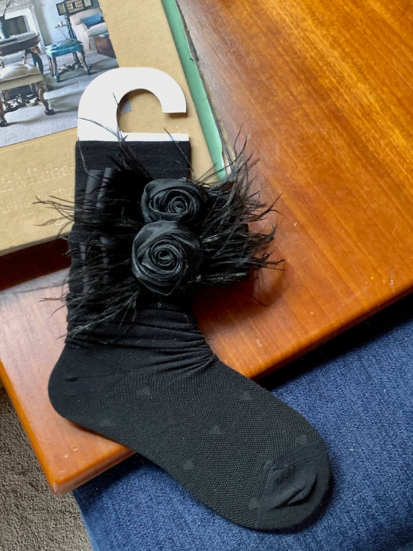 Fashion niche camellia ballet style bow sweet calf socks summer thin medium stockings