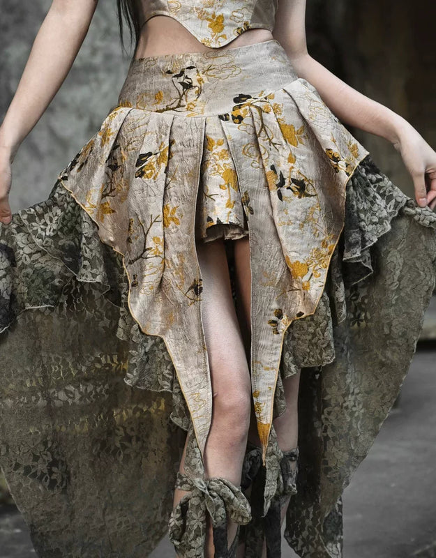 New Chinese style disc buckle jacquard lace trailing skirt Christmas