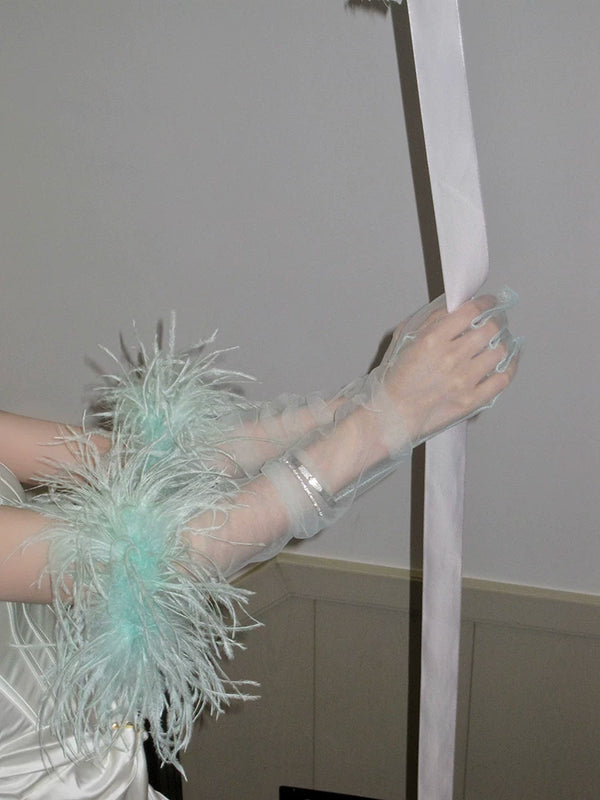 Fashion original fairy beauty feather long yarn gloves photo versatile dress styling accessories gloves can be customized