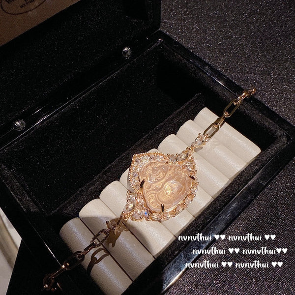 Ancient gold ice transparent water foam jade big belly Buddha necklace New Chinese yellow diamond Buddha necklace zircon bracelet ring