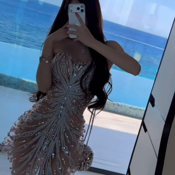 Gorgeous sequin dress women's tube top waist short skirt niche celebrity vacation birthday dress