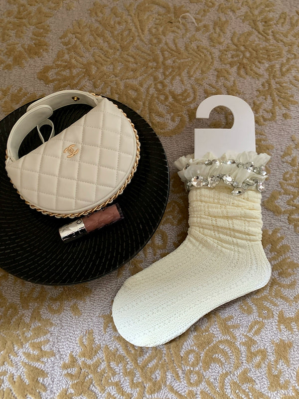 Fashion original designer brand knee flash diamond knee socks women's autumn and winter stockings milk white Japanese jk