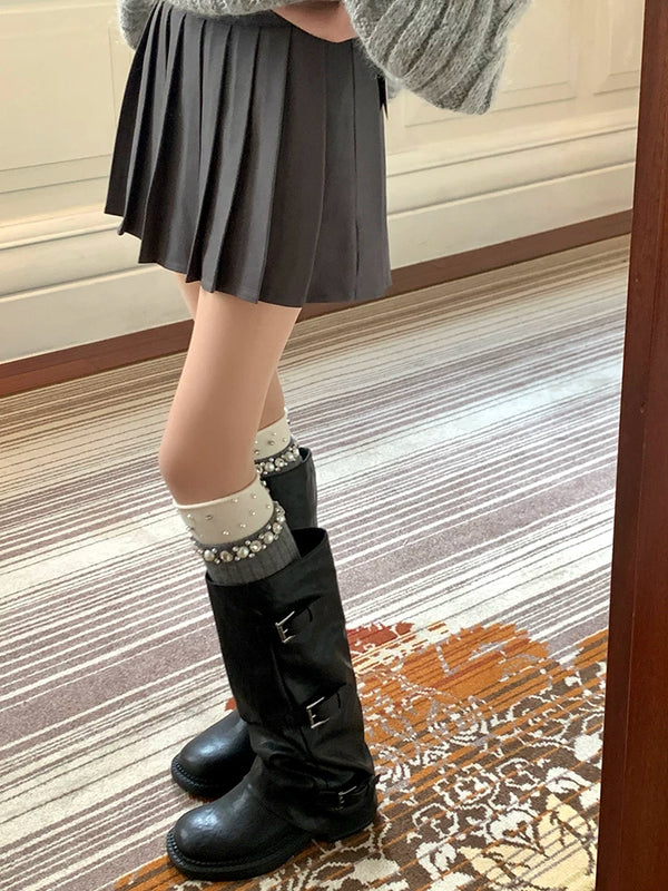 Fashion niche women's pearl rhinestone socks women's medium tube thickened stockpile socks autumn and winter calf socks