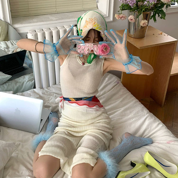 Fashion original niche design, autumn feather lace tube socks sexy Lolita college style stockings