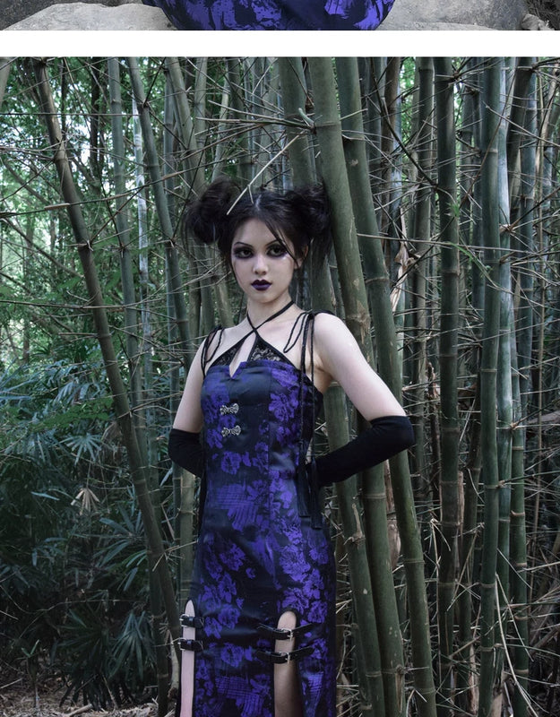 Original chinese style new chinese style slit tassel leather buckle hip skirt dress