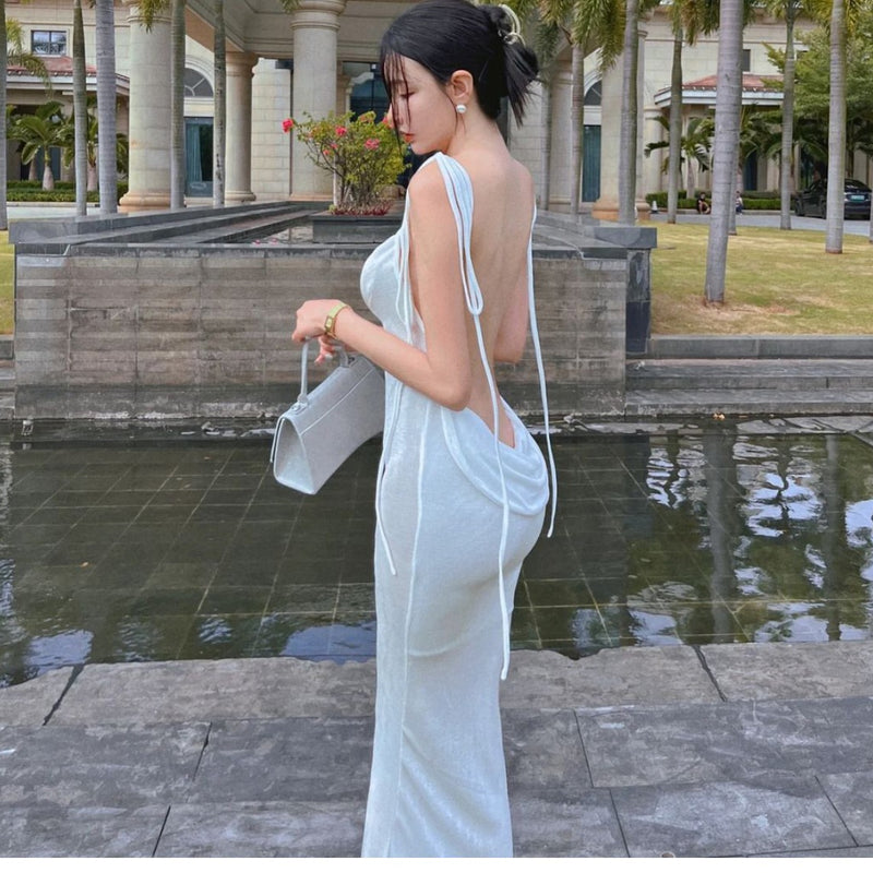 Royal sister women's clothing high-end sensual backless long dress gentle and pure tea break can be salt and sweet beach suspender dress