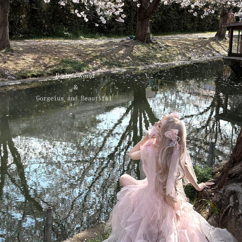 Pink off-the-shoulder bandeau dress - romantic french fairy princess dress