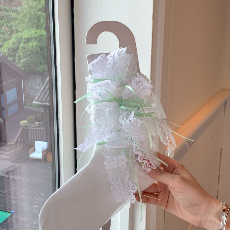 Fashion niche design pure desire wind calf socks bow lolita socks summer thin lace jk socks