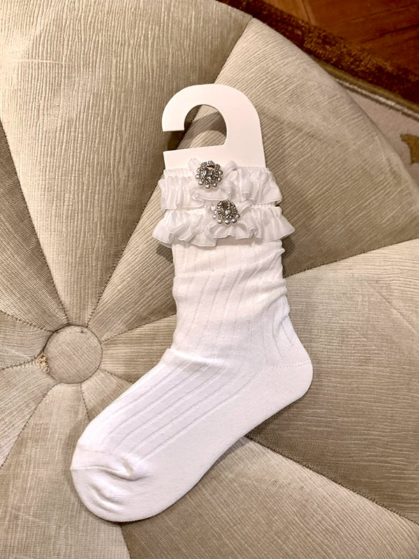 Fashion niche socks women's medium tube gray stacking socks women's autumn and winter pearl lace socks with Birkenstocks