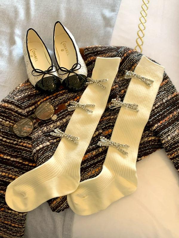 Fashion Black Skinny Flash Diamond Dongdaemun Sweet Medium Long Tube Calf Socks Pressure Legs Socks Stacking Socks