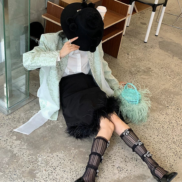 Fashion original niche design thin mesh socks women's stacking socks cute tube socks black student socks