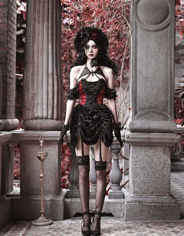 Duchess gothic spiderweb heavy industry court slimming strap dress christmas