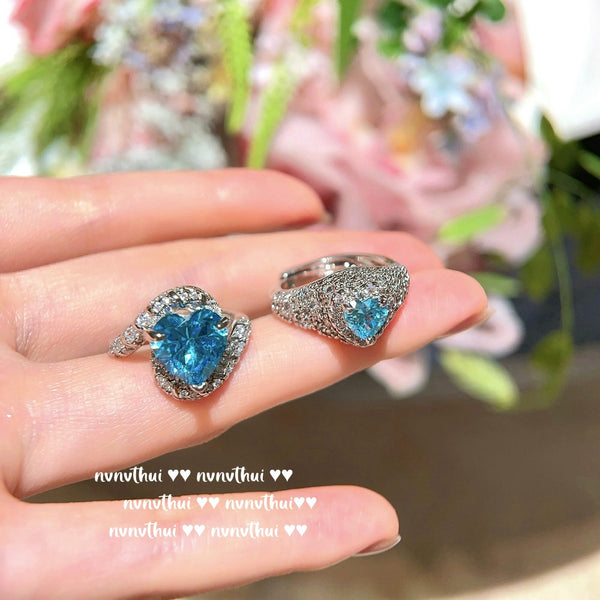 Love gemstone ring plated with 18K gold Maria Blue Heart Zircon ring