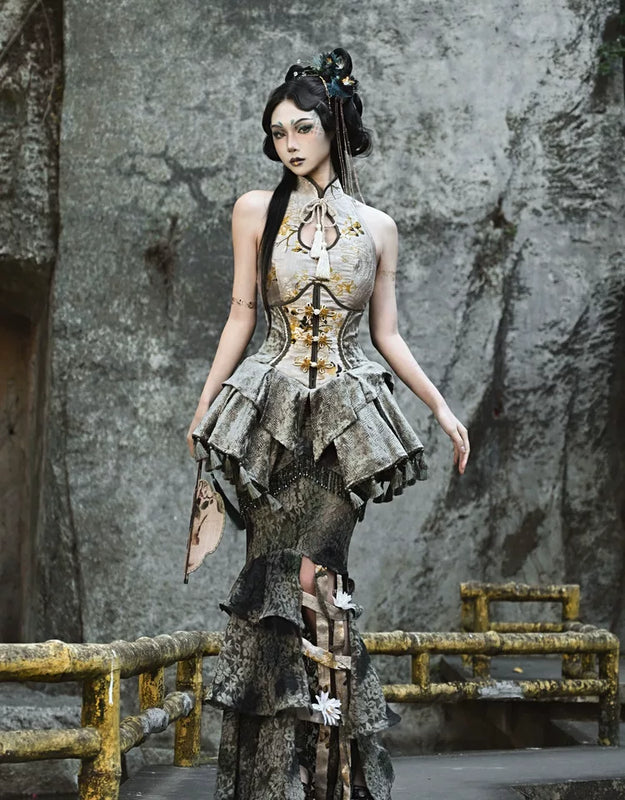 Spring Dragon Festival New Chinese-style disc buckle slim fish bone elastic waist girdle waist seal Christmas