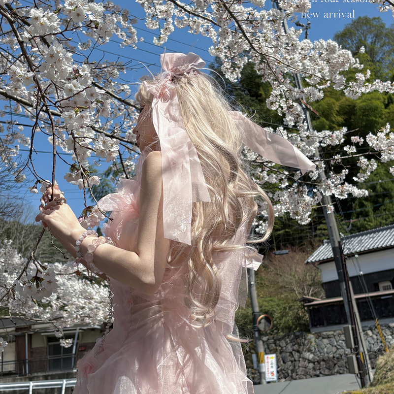 Pink off-the-shoulder bandeau dress - romantic french fairy princess dress