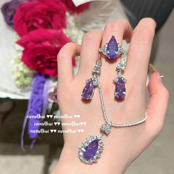 Western Lilac Purple Droplet Necklace Mermaid Tears Iris Purple Droplet Earring Set