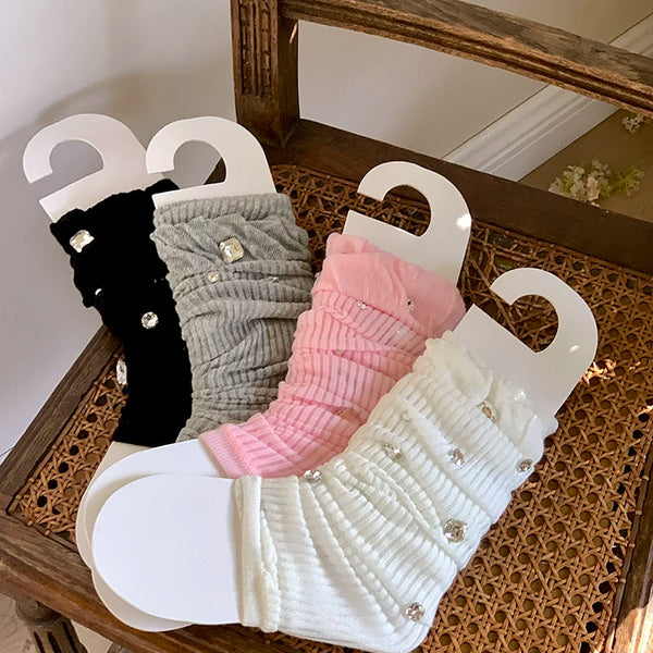 Fashion niche design European personalized thin diamond-encrusted Lolita jk wind sweet socks light luxury calf socks