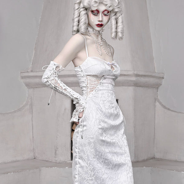 White Gothic Diablo with Jacquard Strap Sleeves Christmas Halloween Sleeves