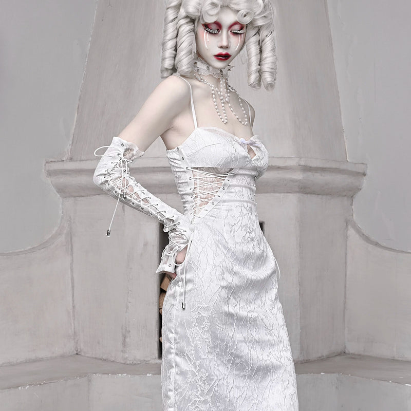White Gothic Diablo with Jacquard Strap Sleeves Christmas Halloween Sleeves