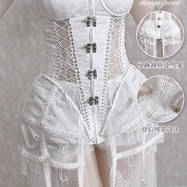 White Gothic Dark Fishbone Strap Birdcage Corset Christmas Vest