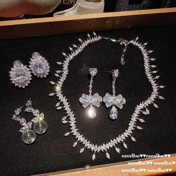 Vintage Italian Water Drop Gem Necklace Vintage Sunflower Pigeon Egg Zircon Earring Set