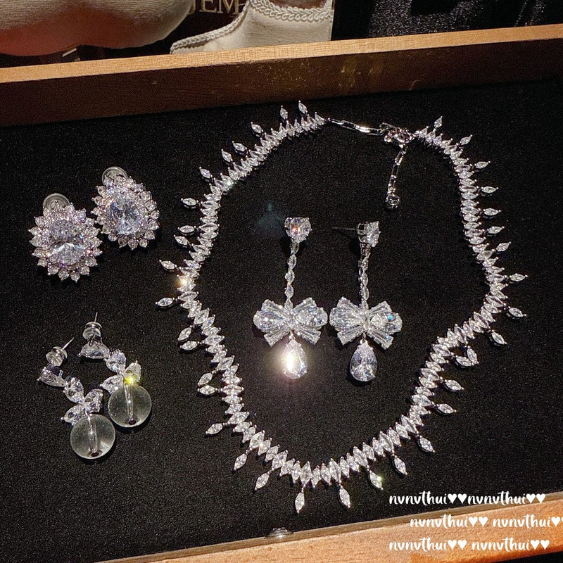 Vintage Italian Water Drop Gem Necklace Vintage Sunflower Pigeon Egg Zircon Earring Set