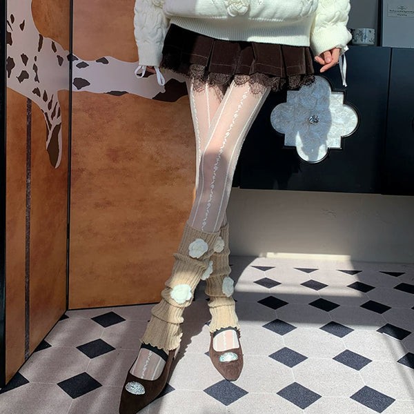 Left Bank Salon Grade Reproduction Murray Khaki Knitted Stacking Socks Cover Winter Stacked Milk White Pantyhose Female DF