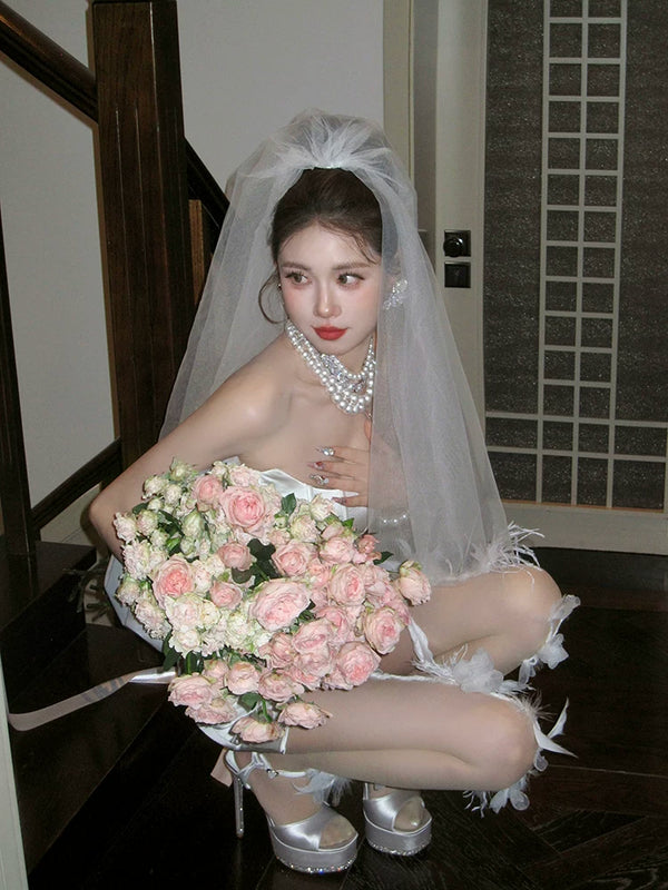 Fashion custom exaggerated sweet white feather pearl handmade socks pantyhose ultra-thin stockings