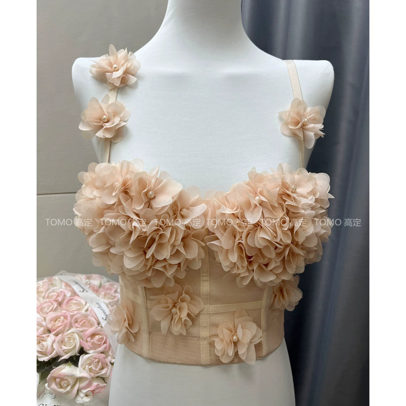 Sweet three-dimensional flower tube top suspender top irregular trailing tutu skirt mesh cake skirt birthday dress