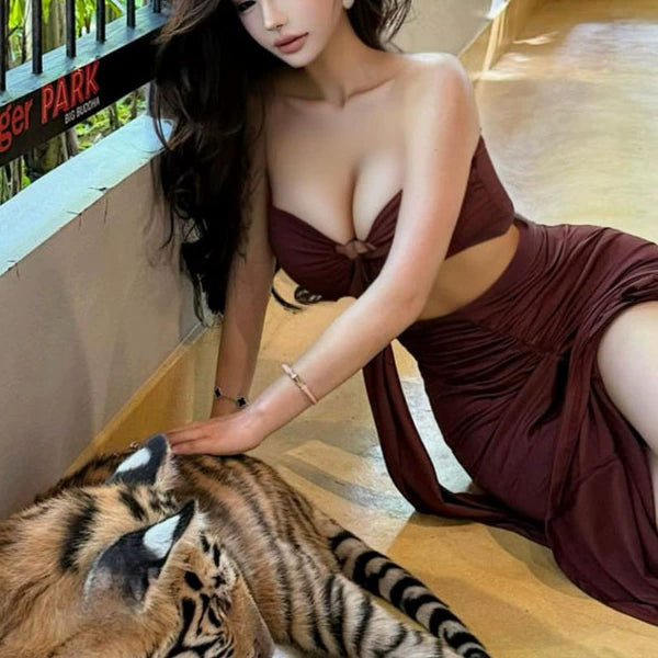 Pure desire style sexy hot girl tube top backless dress female French celebrity high sense temperament hip fish tail dress
