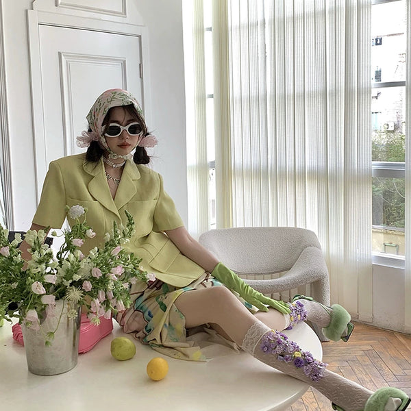 Fashion niche dream absolute purple bow cotton sweet art French retro stacking socks children