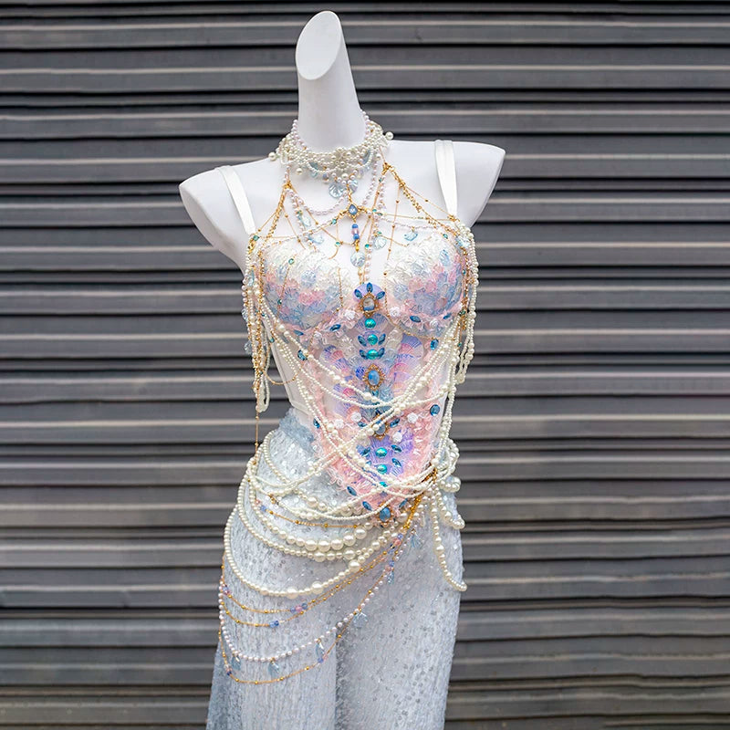 Pink and purple handmade mermaid princess scale bra water performance photography photo halloween cos costume