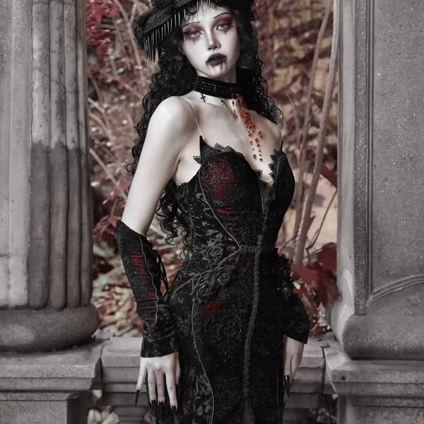 Scarlet blood peak gothic dark love velvet glitter mermaid dress dress halloween