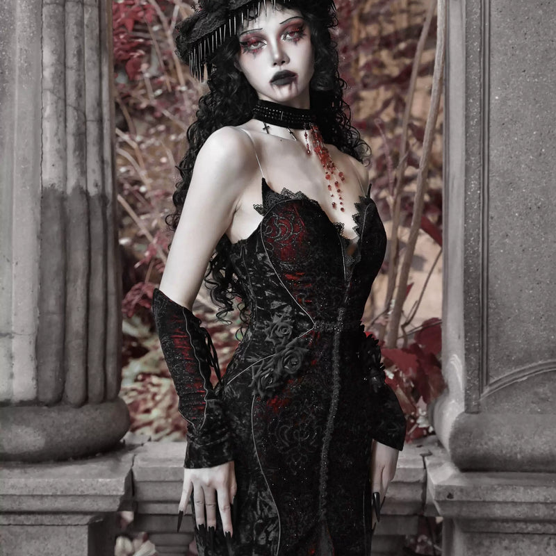 Scarlet blood peak gothic dark love velvet glitter mermaid dress dress halloween