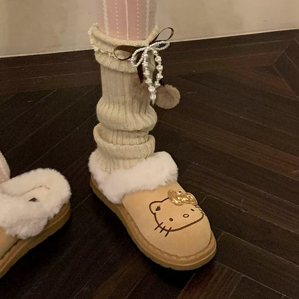 Fashion Coffee Hairball Leg Cover Female Pearl Bow Lace Stacking Socks Stacked Calf Socks Cover