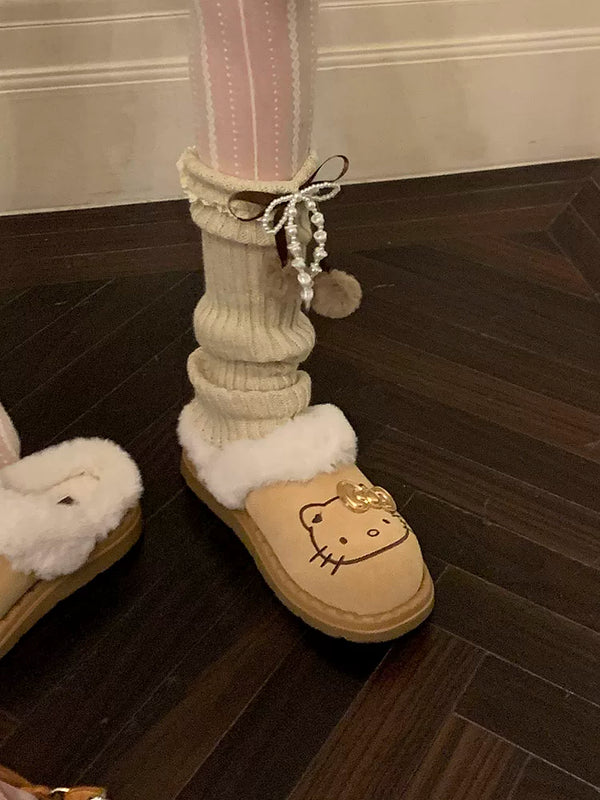 Fashion Coffee Hairball Leg Cover Female Pearl Bow Lace Stacking Socks Stacked Calf Socks Cover