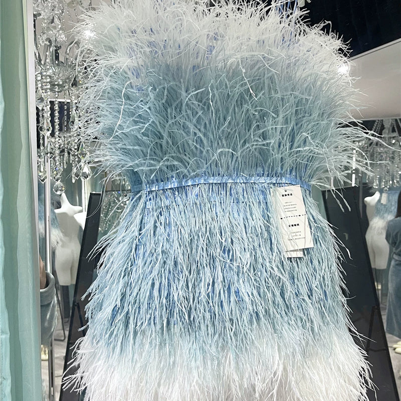 Thousand gold sense of design white swan birthday party heavy industry feather ostrich feather accessible luxury evening dress dress